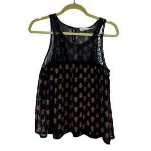 Blue Pepper Crochet/ Gauze Tank Black /Salmon Size Medium